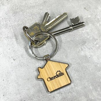 Personalised Bamboo And Metal House Shaped Keyring, 4 of 5