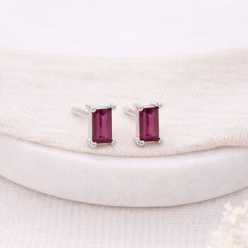 Sterling Silver Ruby Baguette Stud Earrings – 6mm X 4mm, 3 of 6