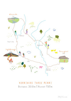 Yorkshire Three Peaks Challenge Map Art Print, 3 of 3