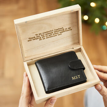 Personalised Leather Wallet In Personalised Wooden Box, 2 of 10