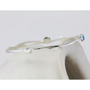 Dainty Silver Trio Of Opals Bangle, 3 of 7