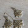 White Gold Plated Pearl Kundan Earrings And Tikka Set, thumbnail 2 of 6