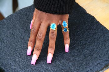 Electric Blue Semi Precious Crystal Gold Plated Ring, 3 of 5