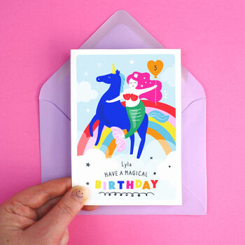 Personalised Mermaid Unicorn Happy Birthday Card, 3 of 7