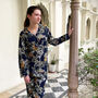 Giraffe And Leopard Print 100% Cotton Ladies Pyjamas In Dark Blue, thumbnail 2 of 8