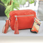Orange Leather Crossbody Bag With Patterned Strap, thumbnail 6 of 8