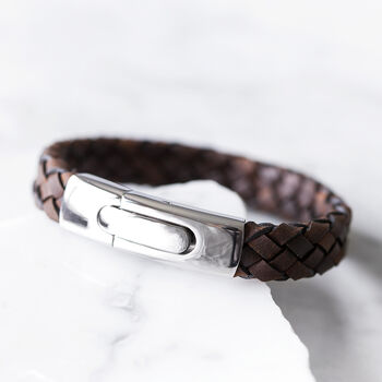 Men's Personalised Leather Hidden Fingerprint Bracelet, 4 of 10