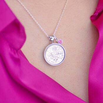 Luxury 60th Birthday 1965 Sixpence Birthstone Necklace, 2 of 9
