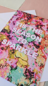 Tis The Season To Sparkle – Pink And Gold Marble Christmas Card – Blank Inside, 3 of 4