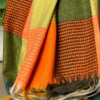 Soft Colour Block Check Scarf In Orange And Green, 5 of 5