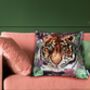 Totem Tiger And Tropical Flowers Luxury Velvet Square Cushion, thumbnail 3 of 7