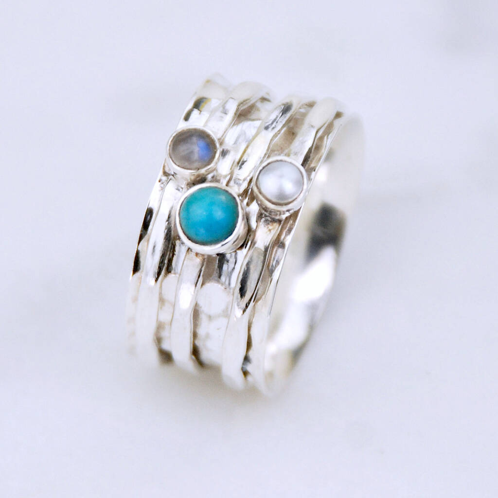 Sterling Silver Turquoise And Moonstone Spinning Ring, 1 of 7