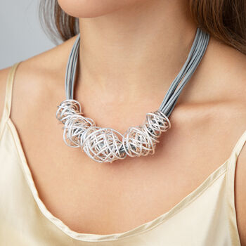 Grey Leather Rope Necklace With Wire Mesh Detail, 3 of 3