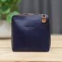 Leather Cross Body Handbag In Navy Blue And Tan, thumbnail 1 of 3