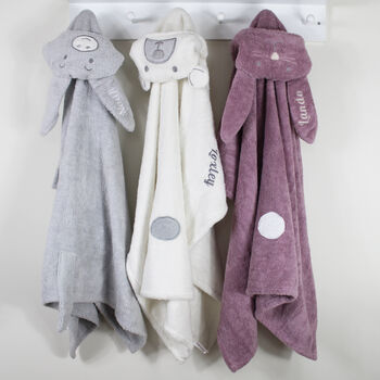 Personalised Hooded Baby Bath Towel Bunny Rabbit, 5 of 11