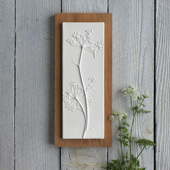 Cow Parsley Plaster Cast Plaque On Wood, 2 of 5