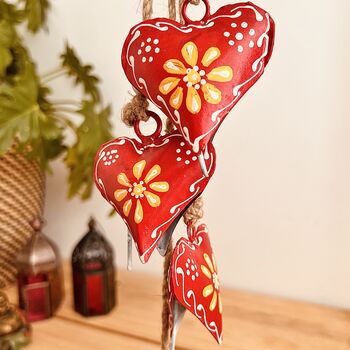 Hand Painted Red Yellow Hanging Heart Bells Wind Chime, 5 of 12