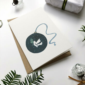 Hand Illustrated Peace Dove Bauble Christmas Card, 3 of 3