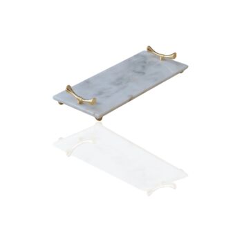 Handmade White Marble Tray With Gold Bow Handles, 2 of 2