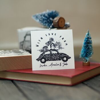 Christmas Retro Personalised Gift Wrapping Rubber Stamp, 4 of 6