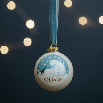 Baby's First Christmas Bauble. Hand Painted Polar Bear, 3 of 5