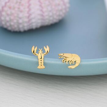 Mismatched Sterling Silver Lobster And Prawn Stud Earrings, 3 of 12