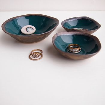 Handmade Teal And Gold Ceramic Ring Dish, 7 of 9