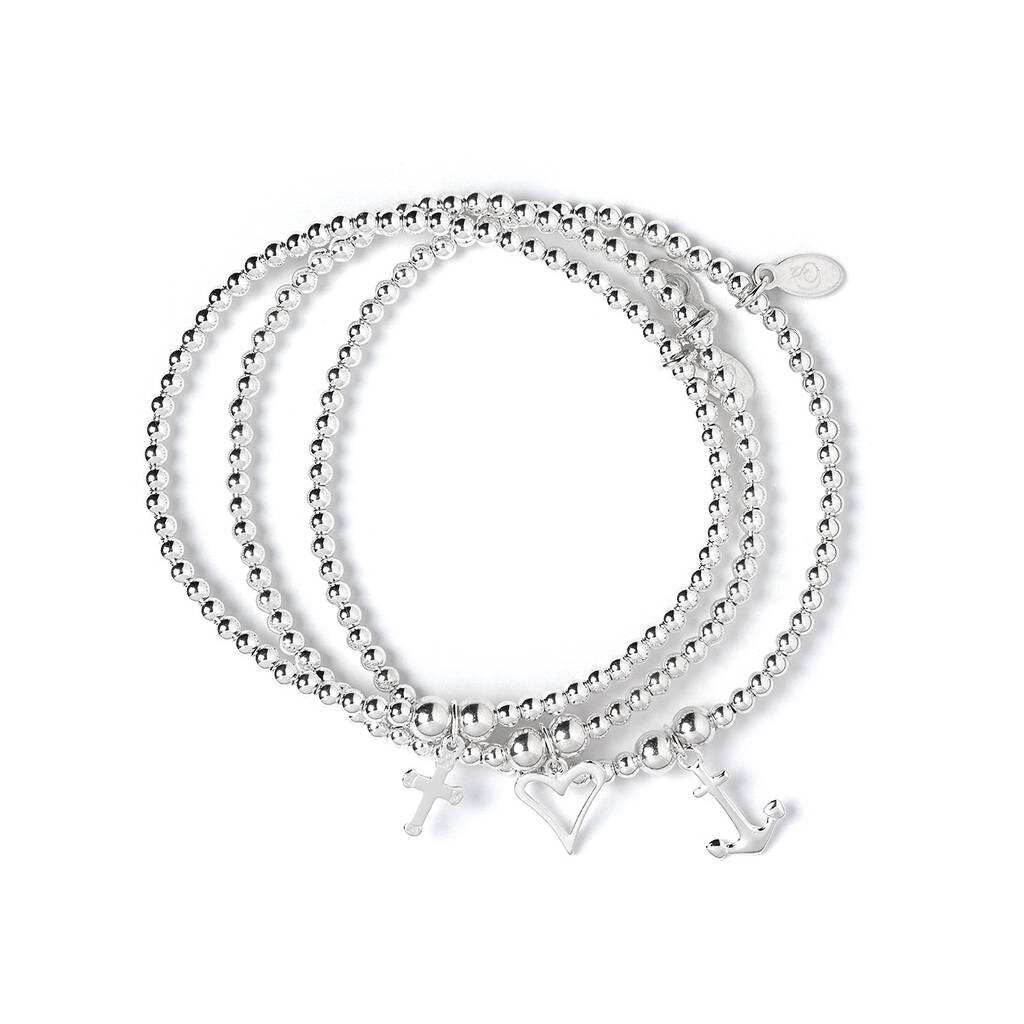 Ball Bead Bracelets With Heart, Anchor And Cross By Mylee London