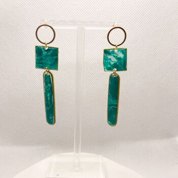 Green Geometric Stud Statement Earrings, Clay And Resin, 7 of 10