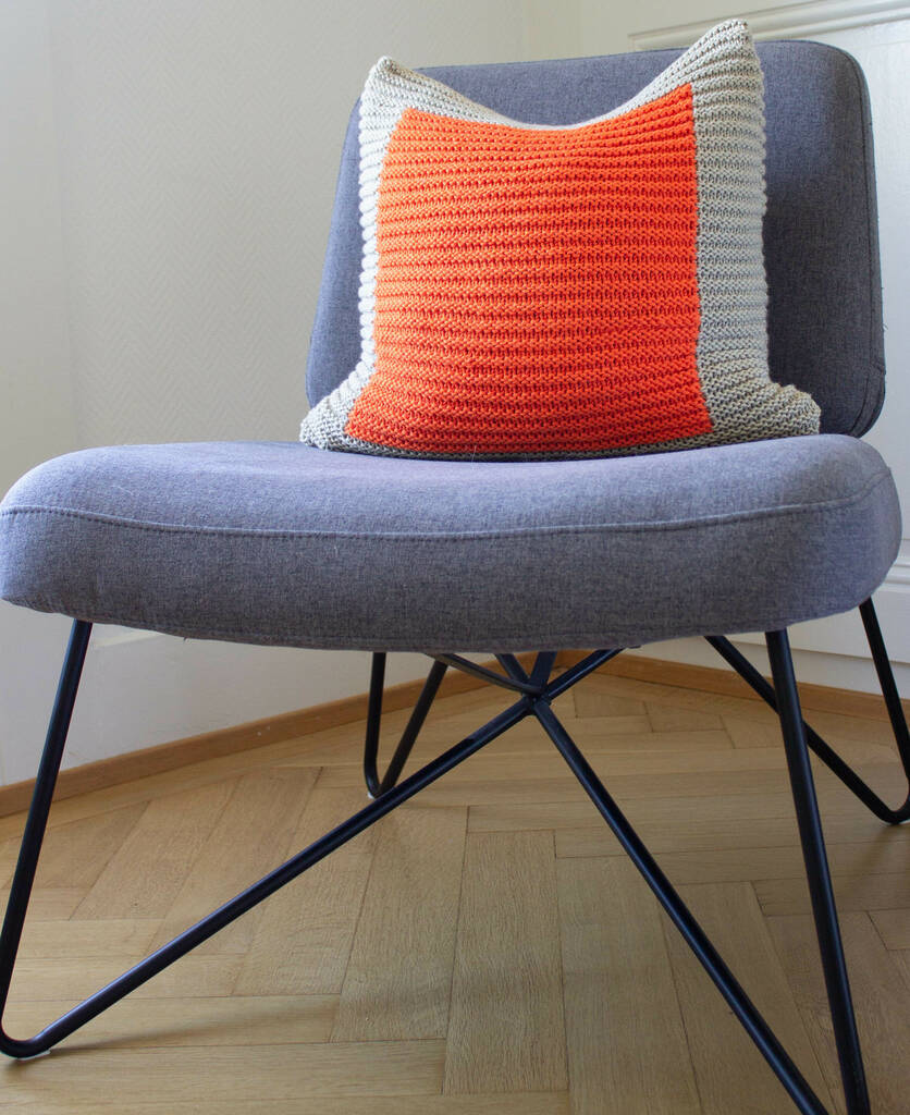 Colour Block Cushion Hand Knit In Ecru And Orange, 1 of 4