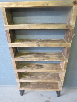Industrial Reclaimed Steel Wood Bookcase Shelf Unit 259, 4 of 6