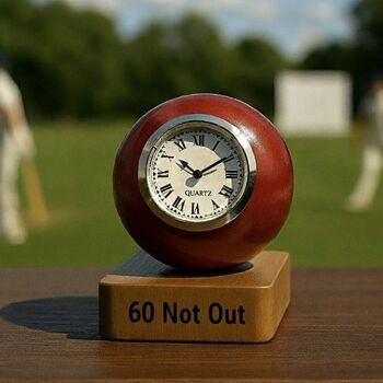 Cricket Ball Clock With Personalised Wood Plinth, 3 of 12