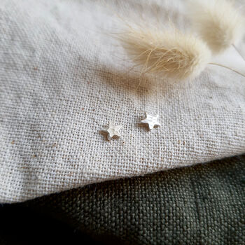 Tiny Recycled Silver Star Studs, 2 of 5