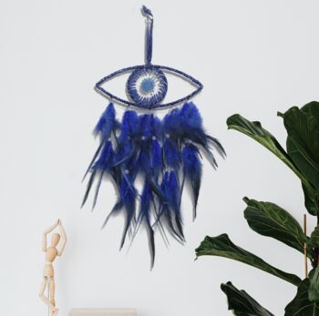 Blue Eye Dream Catcher With Black Feather, 3 of 6