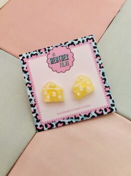 Cheese Glitter Stud Earrings / Gift For Cheese Lovers / Cheese And Wine Night Studs, 4 of 4