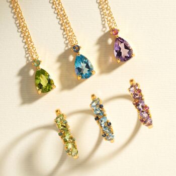 Pink Ruby And Amethyst Pear Cut Pendant Necklace In Sterling Silver And Gold Vermeil, 10 of 11