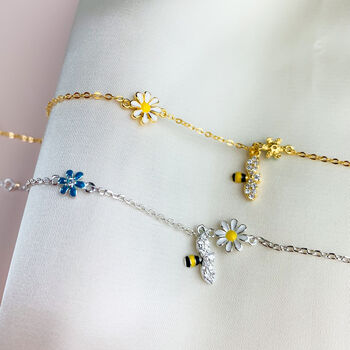 Sterling Silver Bee And Flower Charm Bracelet, 5 of 6