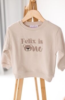 Personalised Embroidered Bear 'One' First Birthday Sweatshirt Jumper, 4 of 9