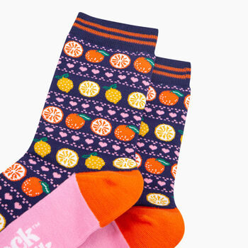 Oranges And Lemons Bamboo Socks In Navy Blue, 2 of 4