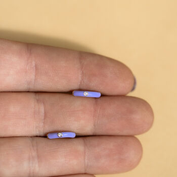 Sterling Silver Enamel Hoop Earrings With Cubic Zirconia, 4 of 9