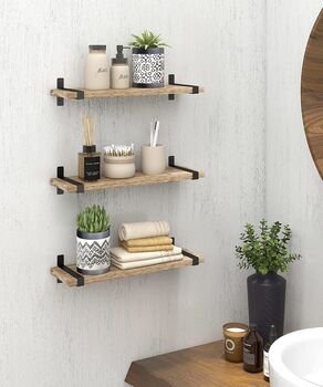 Set Of Three Wooden Wall Mounted Floating Shelves, 3 of 7