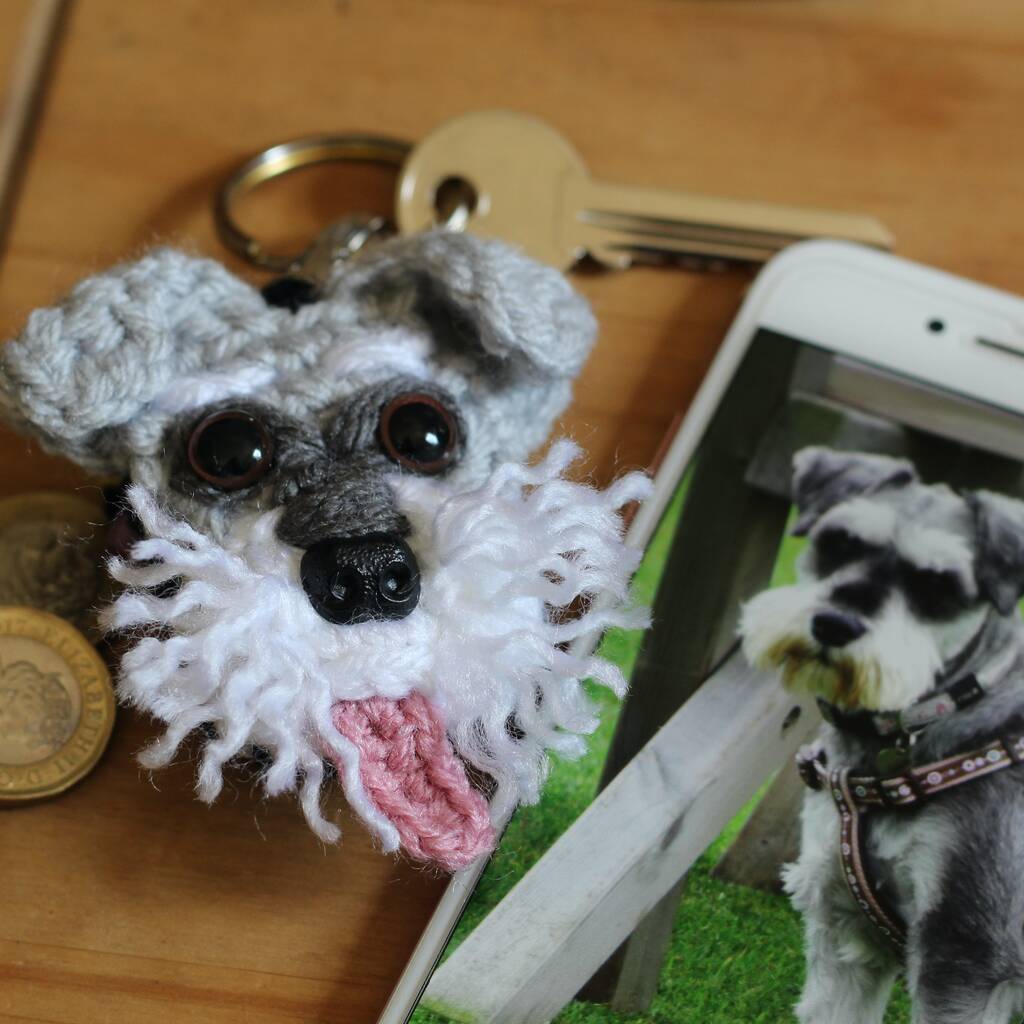 personalised crochet 2d dog face keyring letterbox gift by lovingly handmade crochet