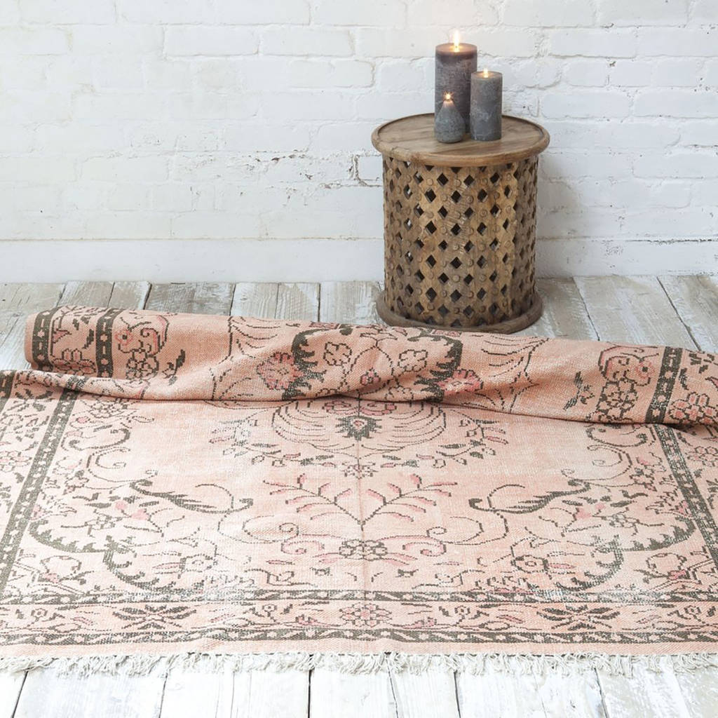 handmade cotton blush pink overdyed rug by the room alive