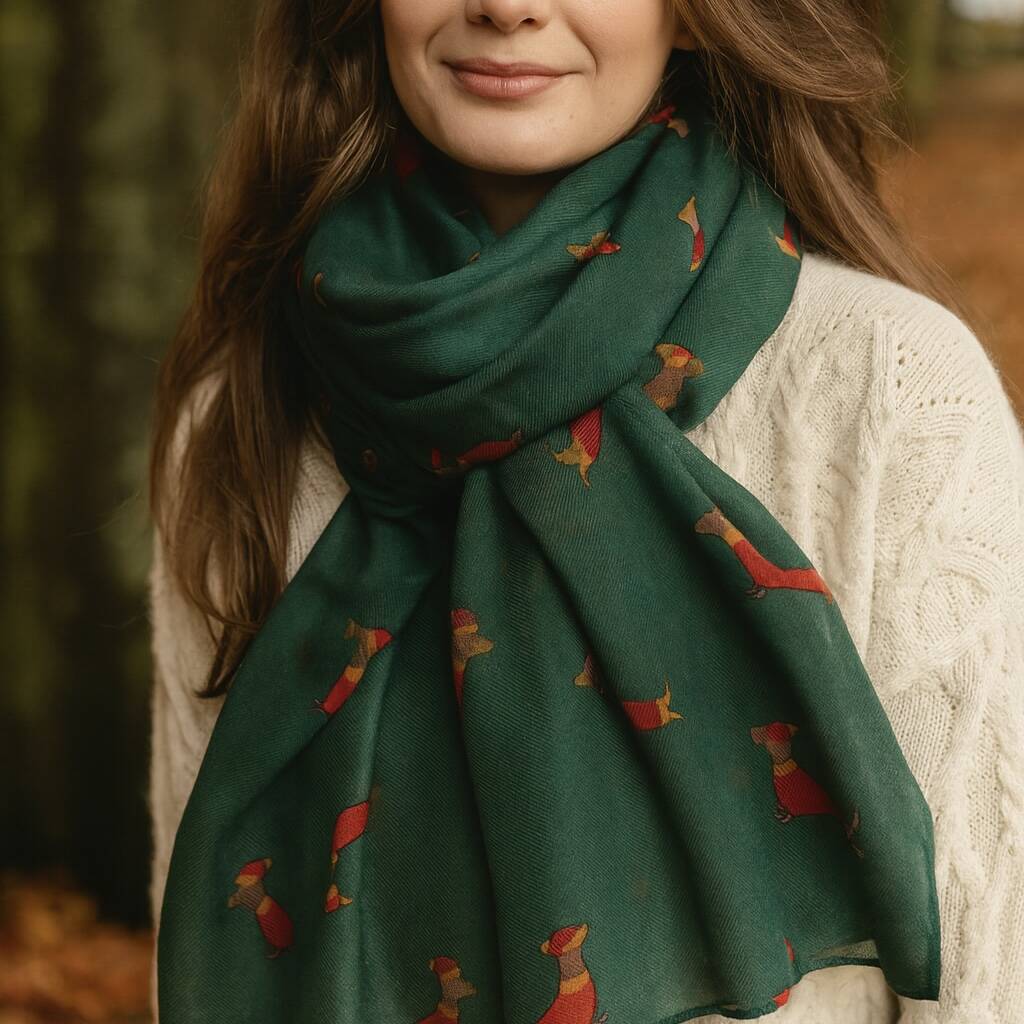 Festive Dachshund Dog Print Scarf, 1 of 6