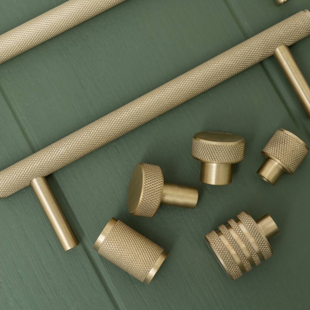 Solid Satin Brass Knurled Kitchen Handles And Knobs, 1 of 12
