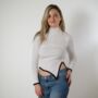 White Knitted Turtleneck Pullover Casual Sweater, thumbnail 5 of 7