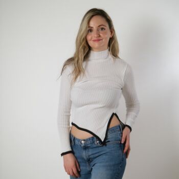 White Knitted Turtleneck Pullover Casual Sweater, 5 of 7