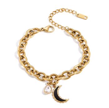 18 K Gold Plated Black Crescent Moon Bracelet And Ring Set, 2 of 4