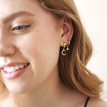 Crescent Moon And Star Huggie Hoops In Gold Plating, 4 of 8