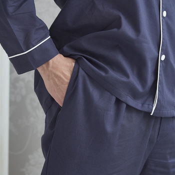 Men's Personalised Navy Cotton Pyjamas, 2 of 10